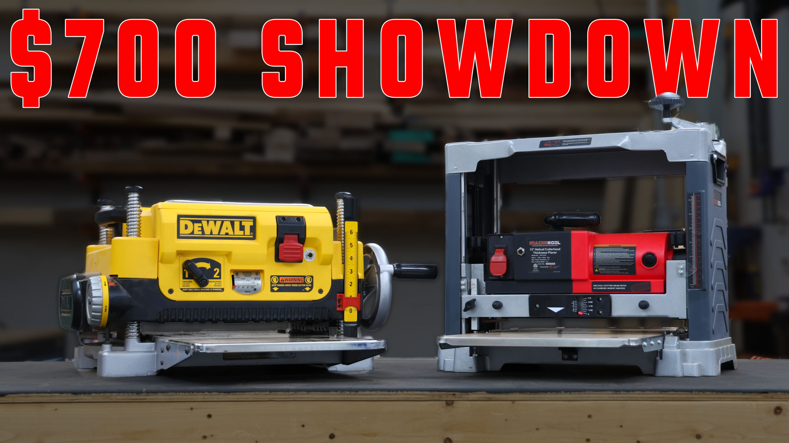 DeWalt 735x and FindBuyTool FB131H planers side-by-side on a workbench