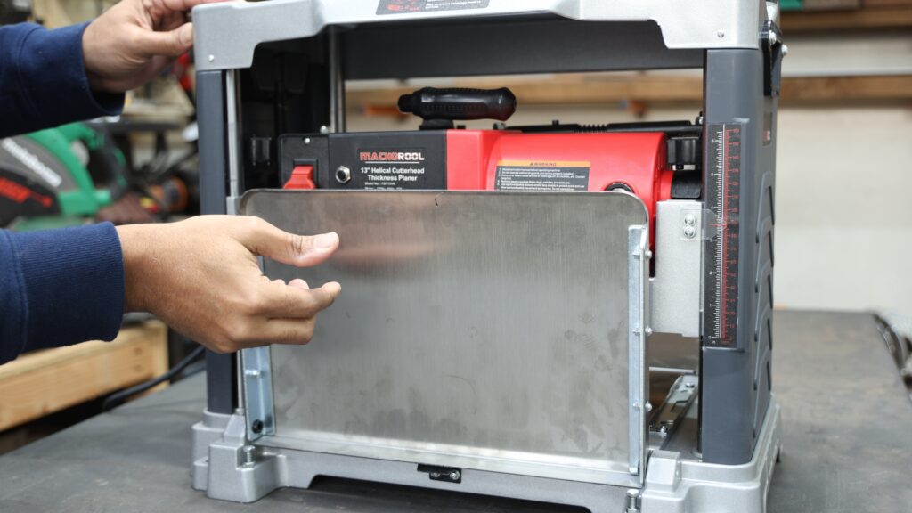 Infeed table wing of the FindBuyTool planer shown raised