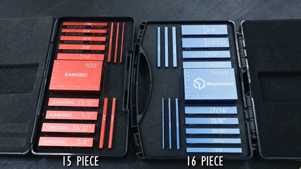 Eanosic and Blockcision setup blocks comparison showing 15 and 16 piece sets