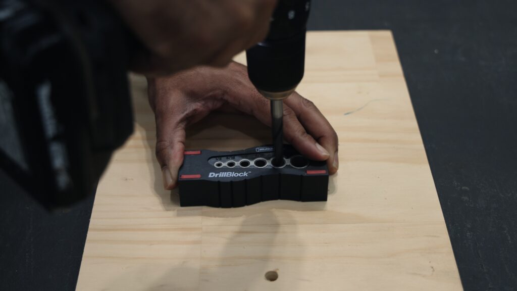 Milescraft drill block guide with hardened steel bushings for perpendicular drilling