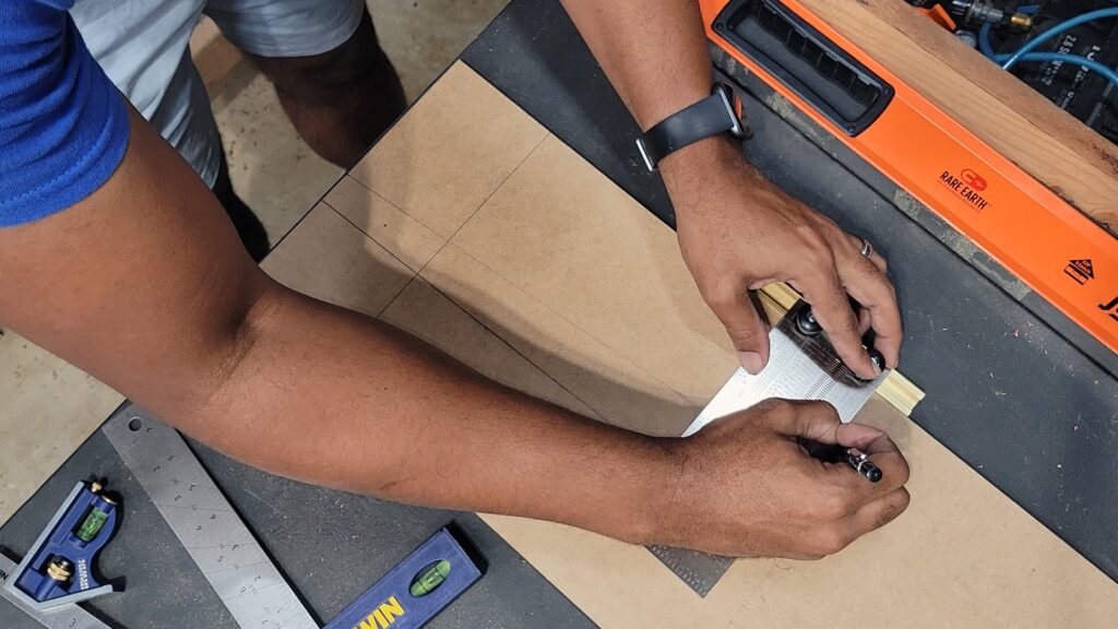 Powertec T-square marking tool with precision holes for layout on wood