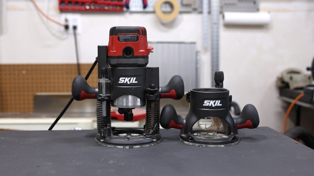 SKIL RT1322-00 router kit with fixed and plunge bases on workbench.