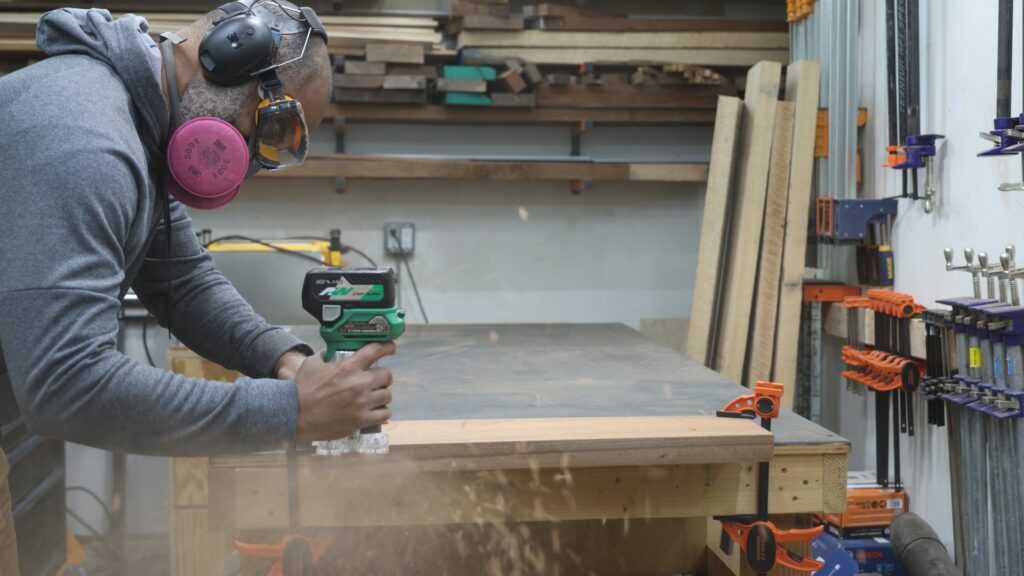 Metabo HPT M1808DAQ4 cutting a rabbet in hardwood during power testing