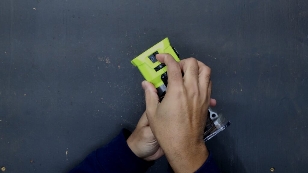 Slide-style power switch on the Ryobi ONE+ HP cordless trim router