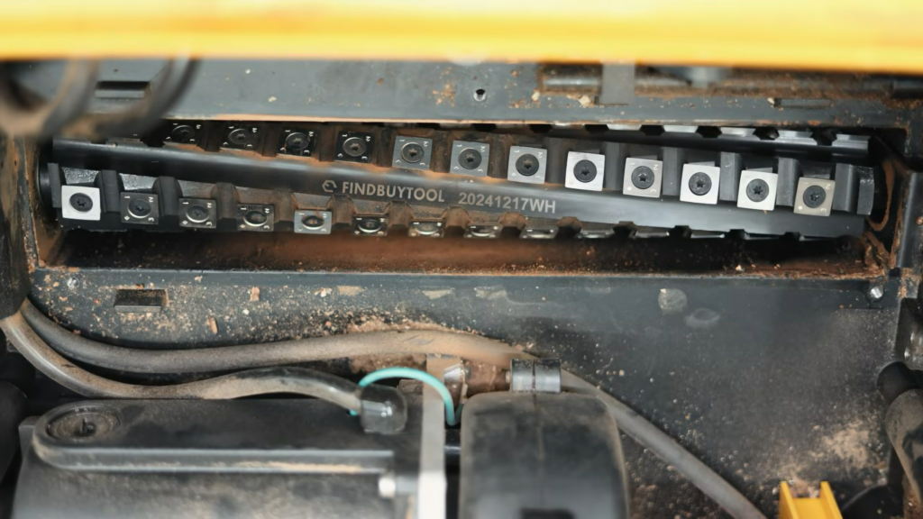 FindBuyTool helical cutterhead installed in a DeWalt DW735 planer