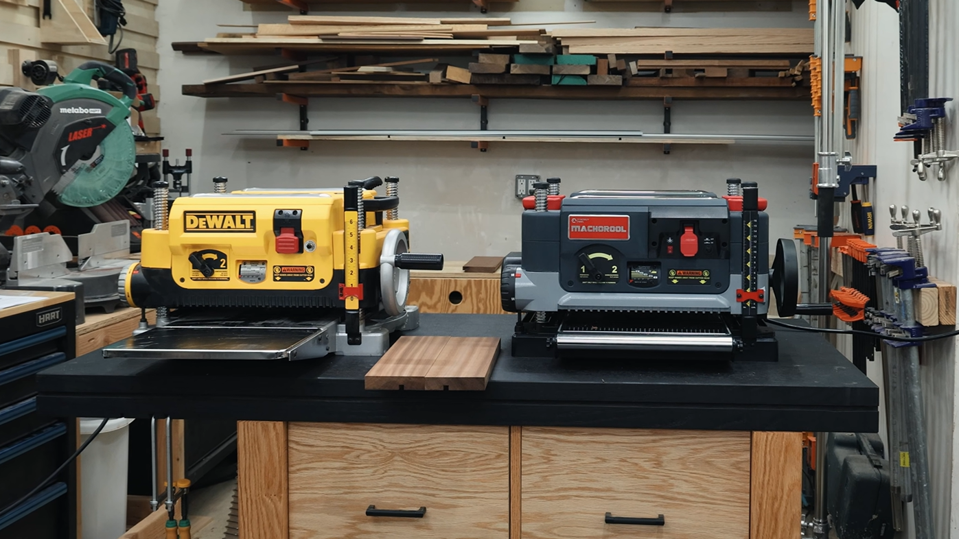 FindBuyTool FB132H and DeWalt DW735 helical head planers side by side